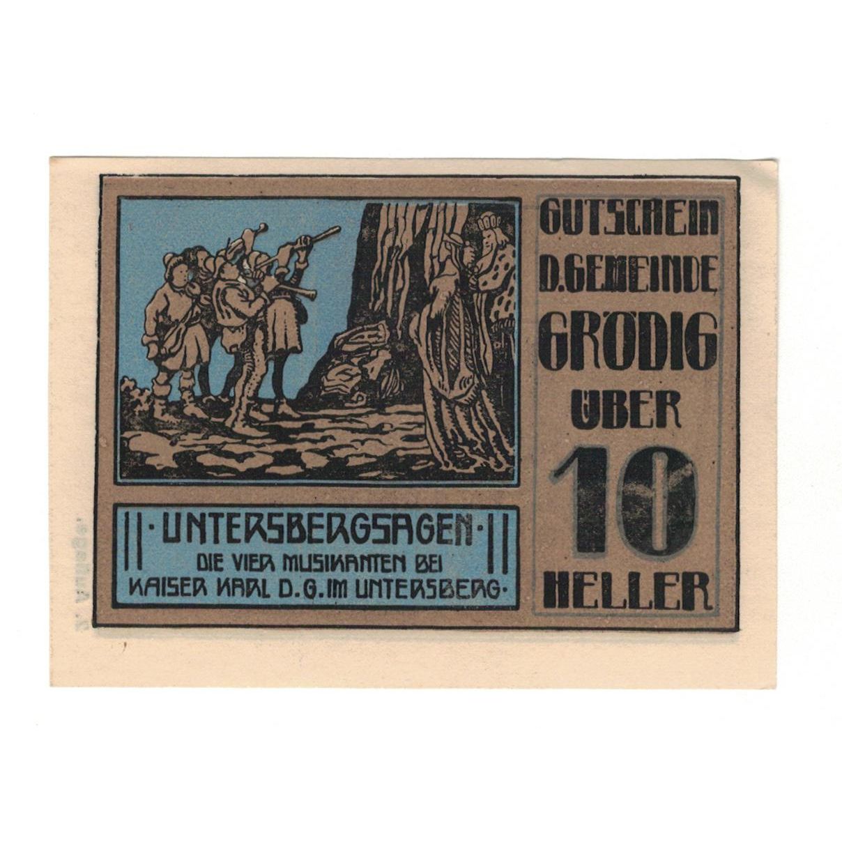 Billete, Austria, Grödig sbg. Gemeinde, 10 Heller, personnage 1, 1920