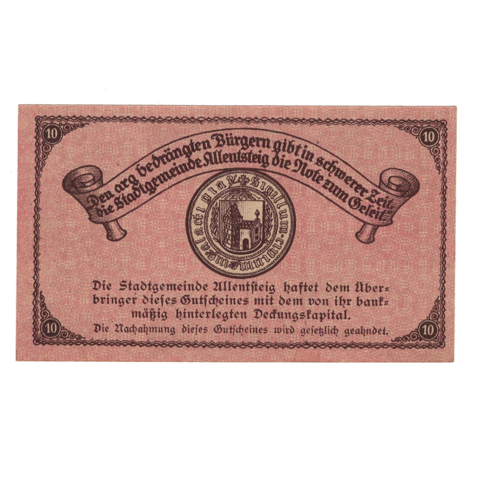 Billete, Austria, Allentsteig N.Ö. Stadtgemeinde, 10 Heller, Texte 3, 1920