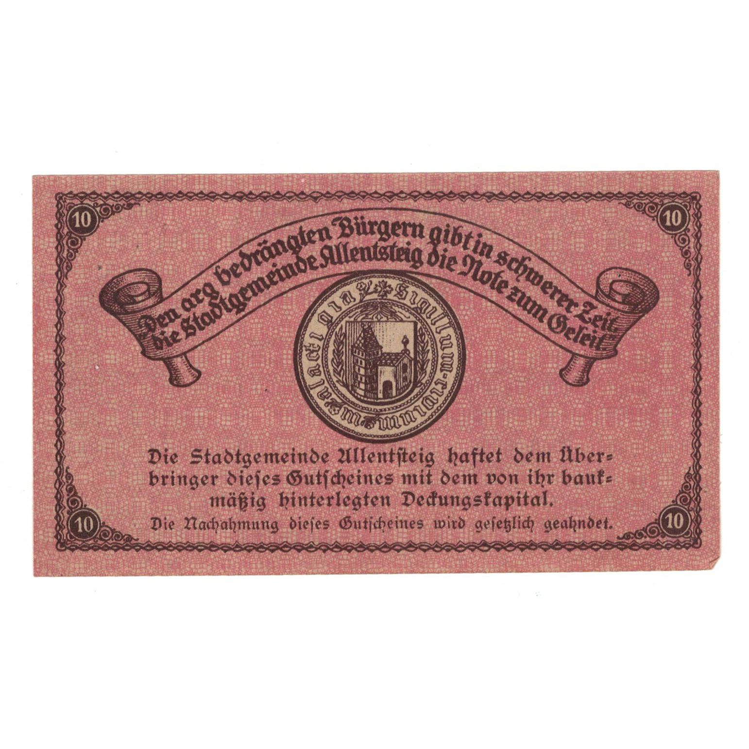 Billete, Austria, Allentsteig N.Ö. Stadtgemeinde, 10 Heller, Texte 5, 1920