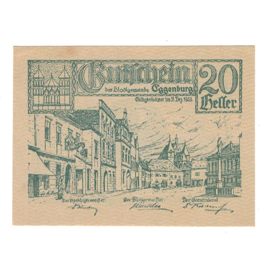 Billete, Austria, Eggenburg N.Ö. Stadtgemeinde, 20 Heller, paysage 1, 1920