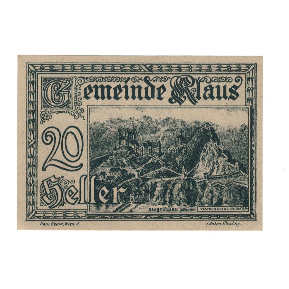 Billete, Austria, Klaus O.Ö. Gemeinde, 20 Heller, texte 1, 1920, 1920-03-27