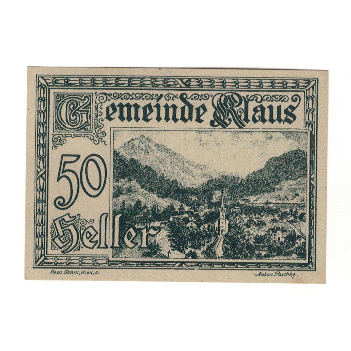 Billete, Austria, Klaus O.Ö. Gemeinde, 50 Heller, Texte 2, 1920, 1920-03-27