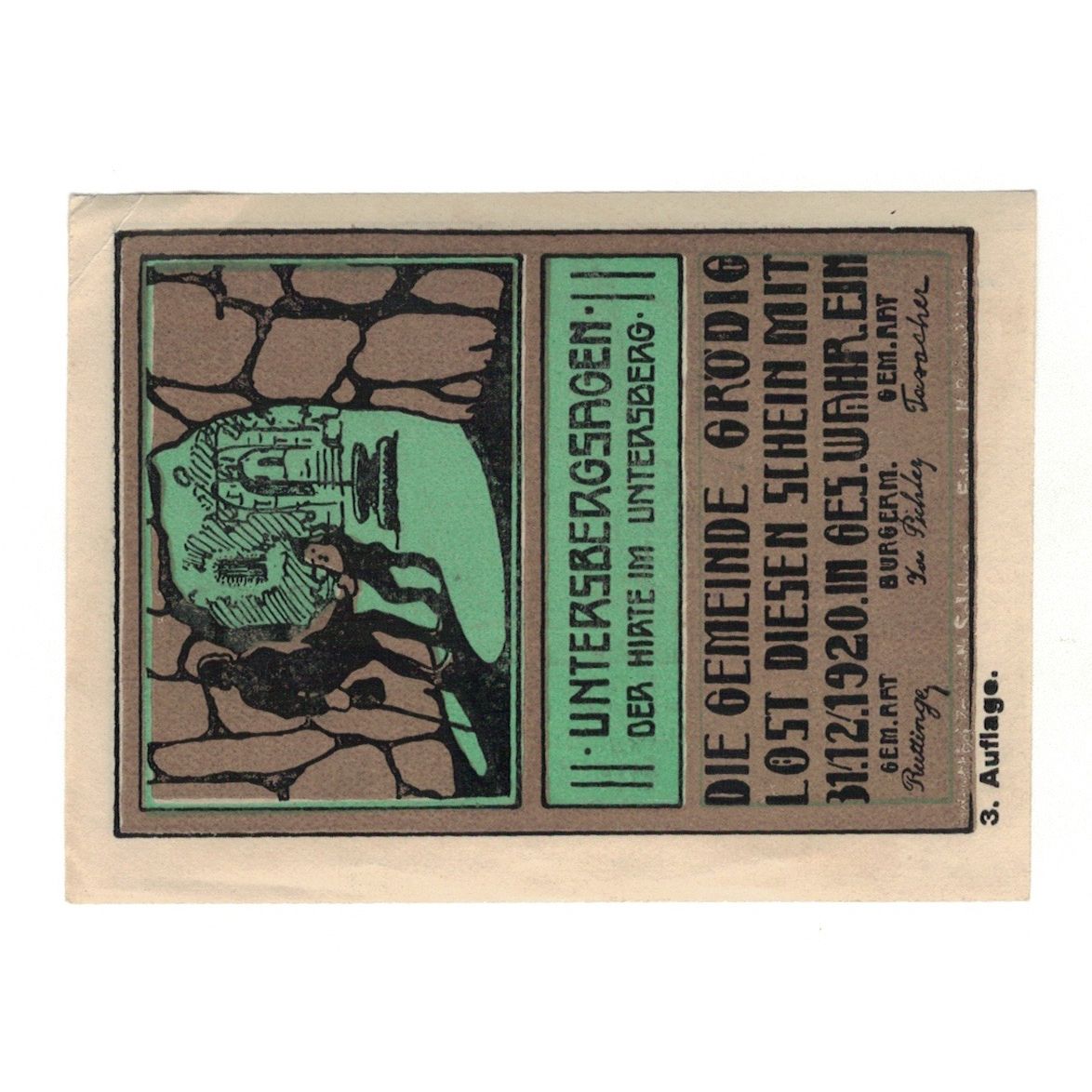 Billete, Austria, Grödig sbg. Gemeinde, 10 Heller, paysage, 1920, 1920-12-31