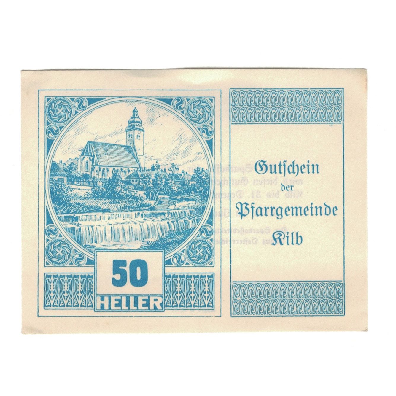 Billete, Austria, Kilb N.Ö. Prv. Pfarrgemeinde, 50 Heller, Texte, 1920