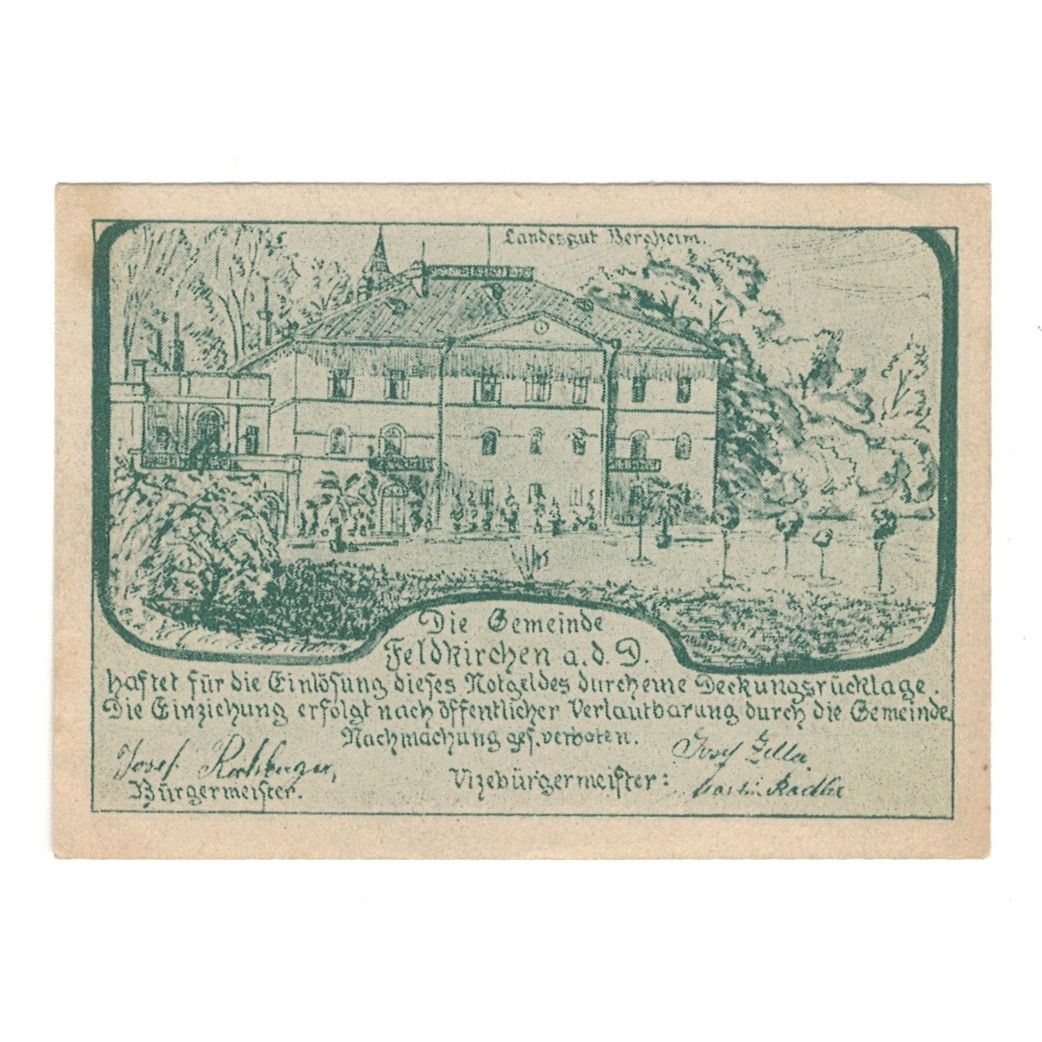 Billete, Austria, Feldkirchen An Der Donau O.Ö. Gemeinde, 50 Heller, Monument