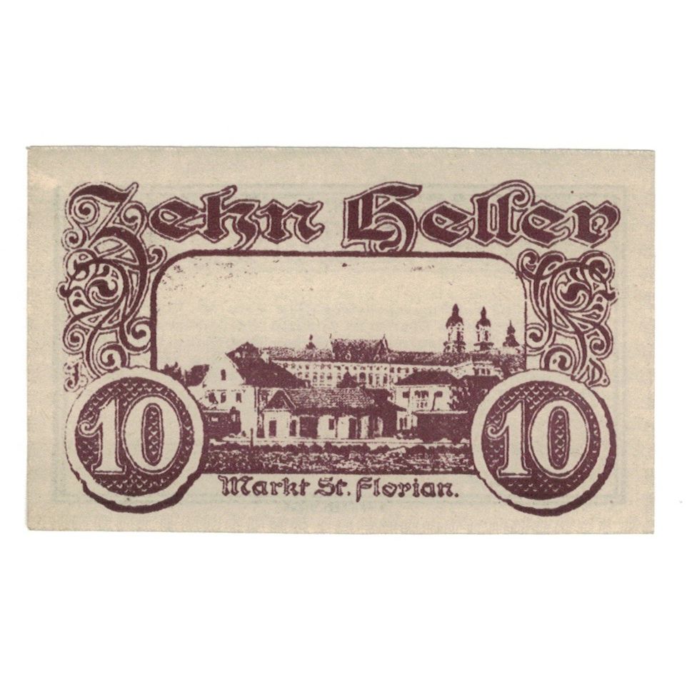 Billete, Austria, St. Florian O.Ö. Gemeinde, 10 Heller, Texte, 1920