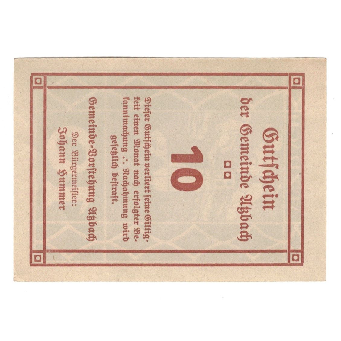 Billete, Austria, Atzbach O.Ö. Gemeinde, 10 Heller, valeur faciale, EBC