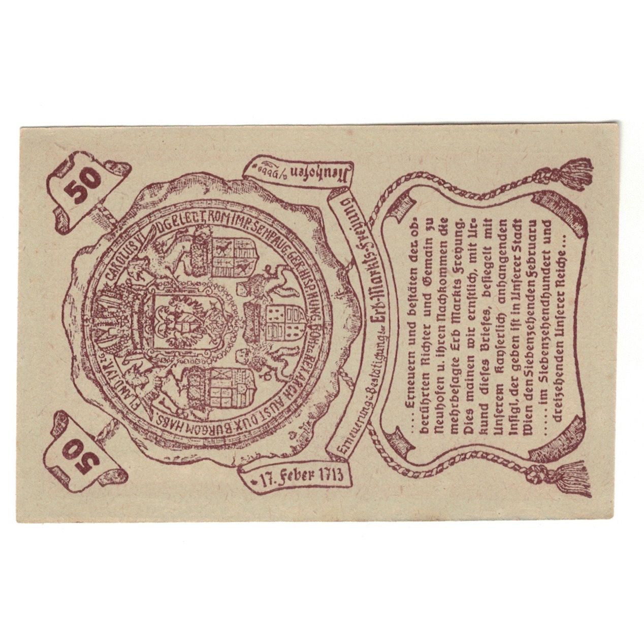 Billete, Austria, Neuhofen a.d. Ybbs N.Ö. Privileg. Markt, 50 Heller, Blason