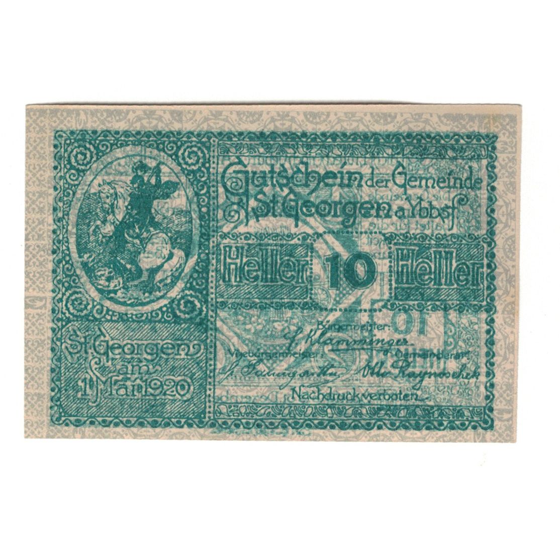 Billete, Austria, St. Georgen am Ybbsfeld N.Ö. Gemeinde, 10 Heller, valeur