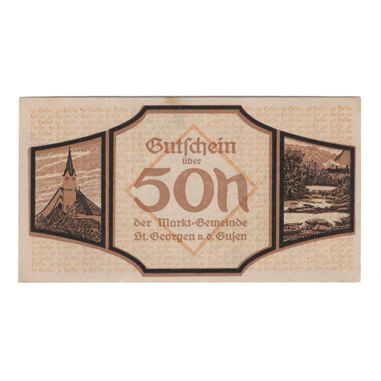 Billete, Austria, St. Georgen an der Gusen O.Ö. Gemeinde, 50 Heller, carte 1