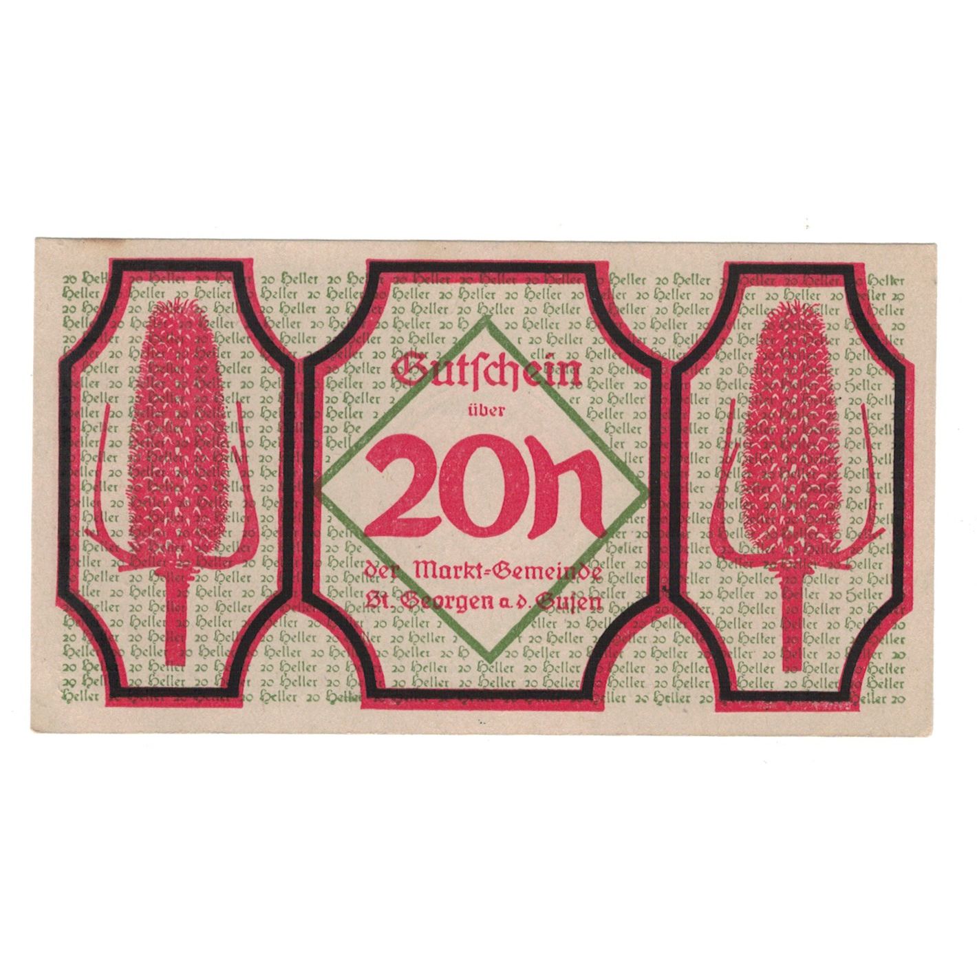 Billete, Austria, St. Georgen an der Gusen O.Ö. Gemeinde, 20 Heller, carte 1