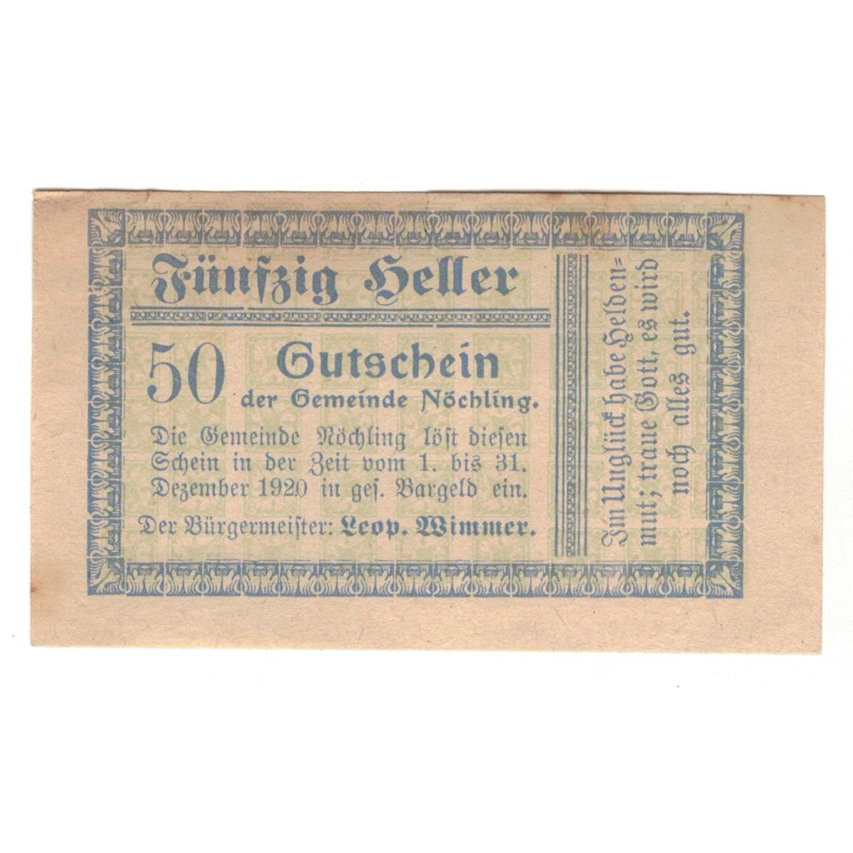 Billete, Austria, Nöchling N.Ö. Gemeinde, 50 Heller, N.D, 1920, 1920-12-31