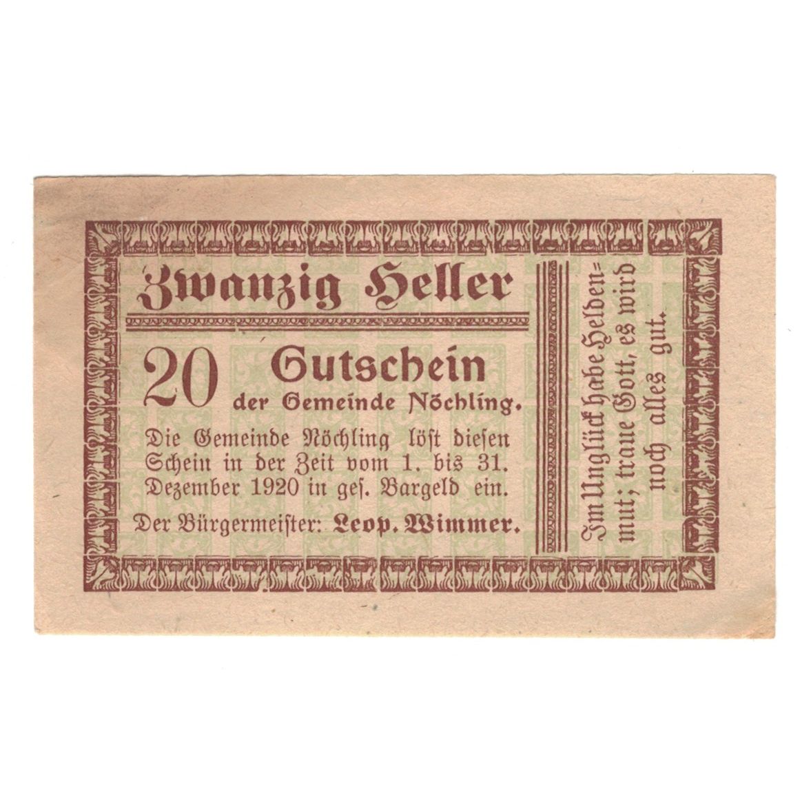Billete, Austria, Nöchling N.Ö. Gemeinde, 20 Heller, N.D, 1920, 1920-12-31