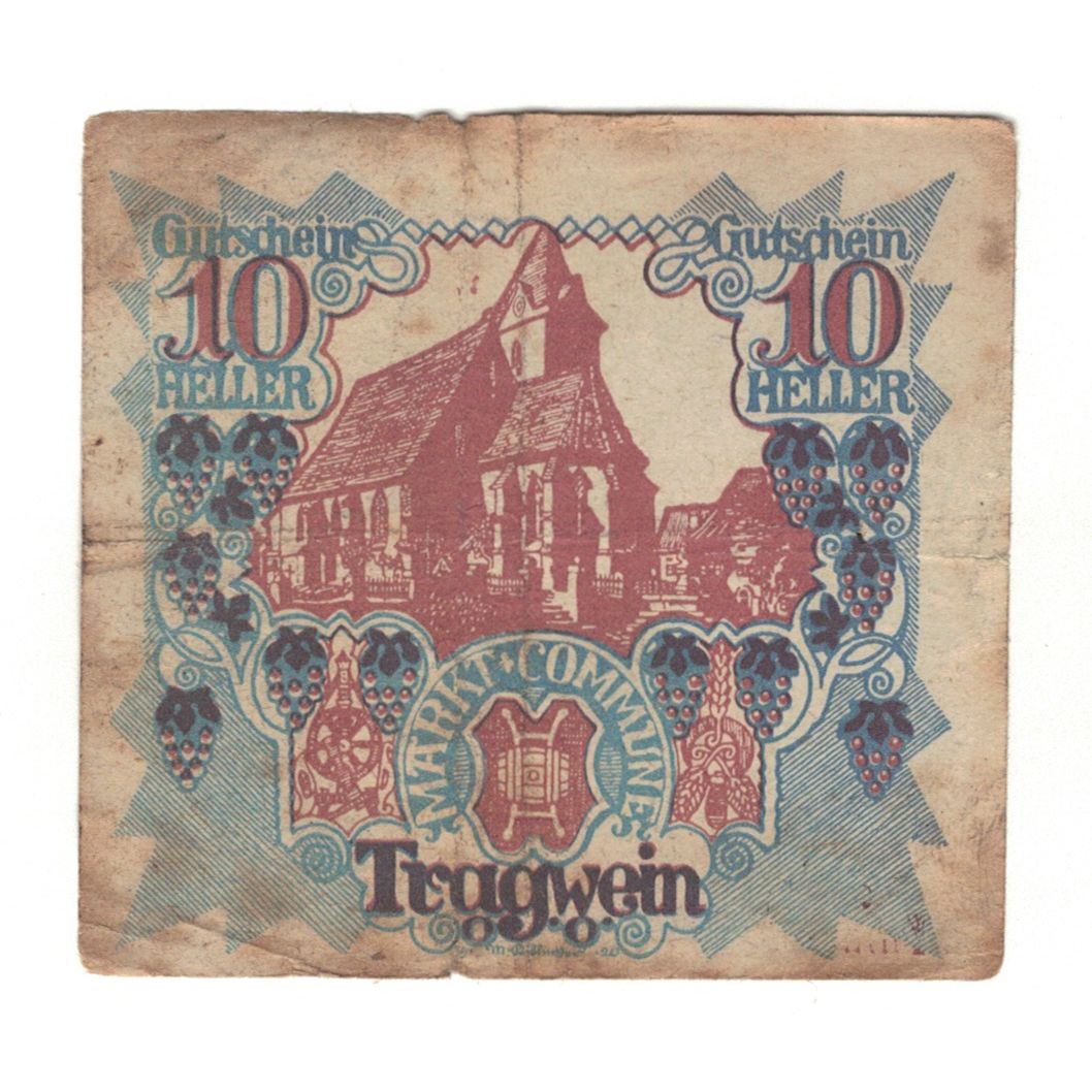 Billete, Austria, Tragwein O.Ö. Gemeinde, 10 Heller, Texte, 1920, 1921-04-30