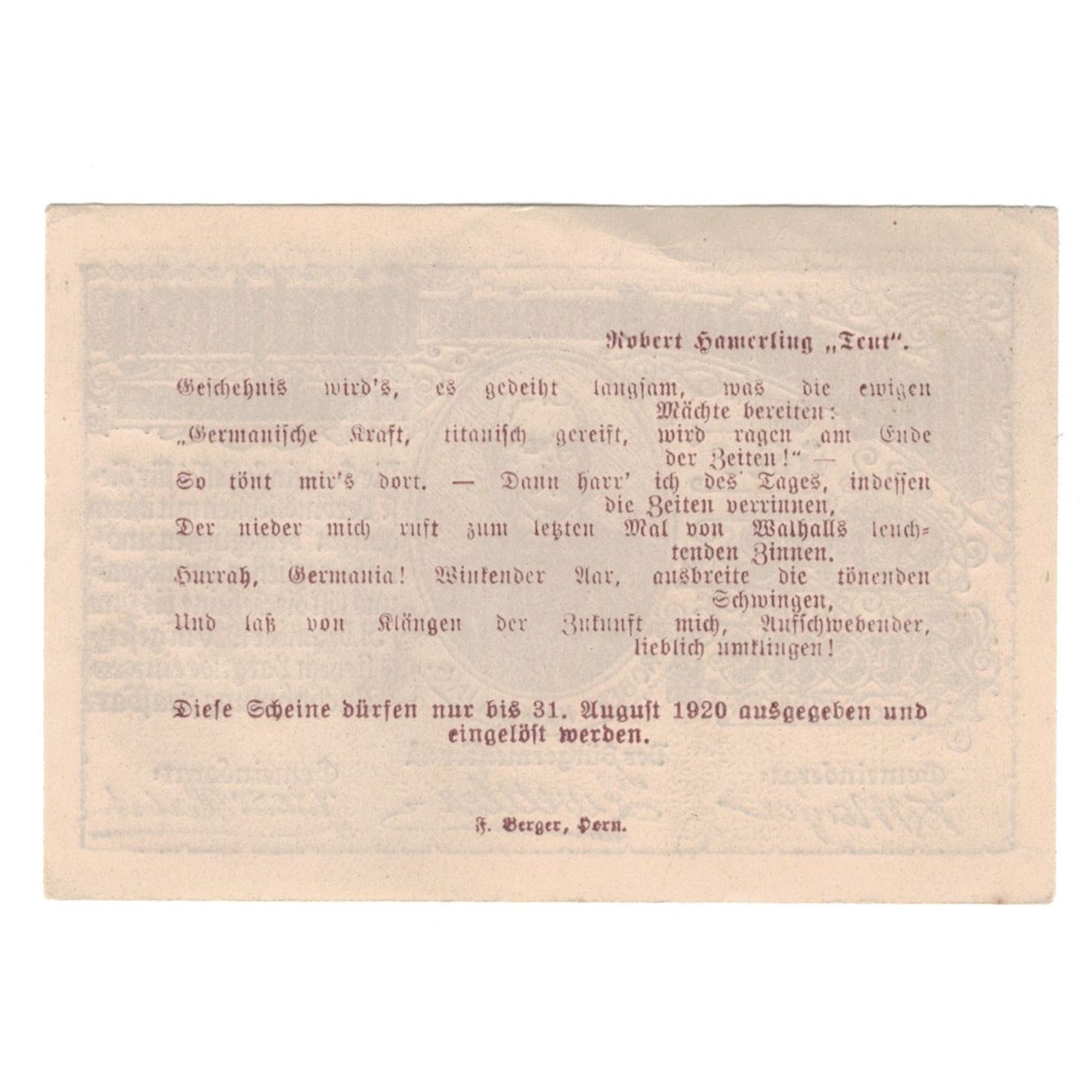 Billete, Austria, Kirchberg Am Walde N.Ö. Gemeinde, 1 Krone, Texte, 1920
