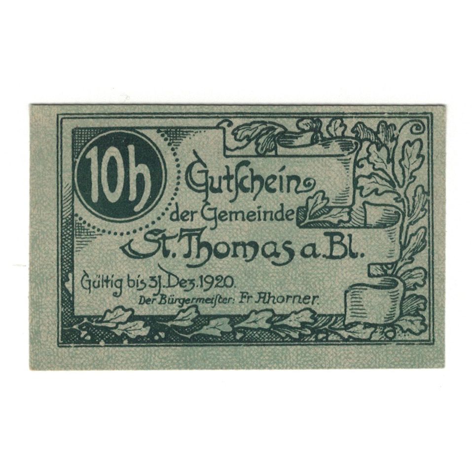Billete, Austria, St. Thomas am Blasenstein O.Ö. Gemeinde, 10 Heller, Texte