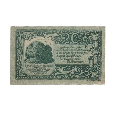 Billete, Austria, St. Thomas am Blasenstein O.Ö. Gemeinde, 20 Heller, rocher