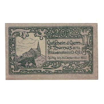 Billete, Austria, St. Thomas am Blasenstein O.Ö. Gemeinde, 20 Heller, rocher