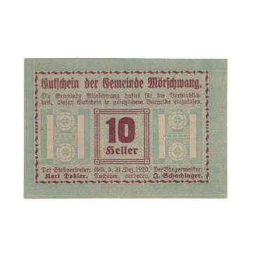 Billete, Austria, Mörschwang O.Ö. Gemeinde, 10 Heller, Graphique 3, 1920