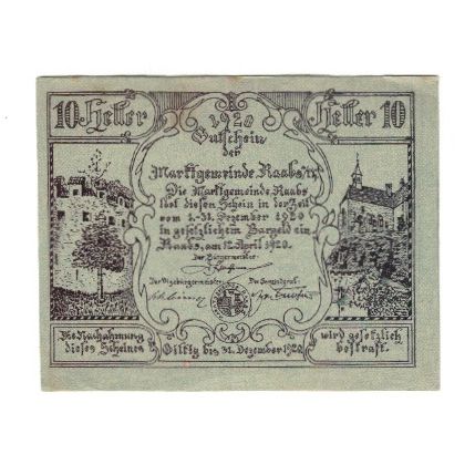 Billete, Austria, Raabs N.Ö. Marktgemeinde, 10 Heller, château, 1920