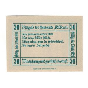 Billete, Austria, Edlbach O.Ö. Gemeinde, 50 Heller, Texte, 1921, 1921-07-01