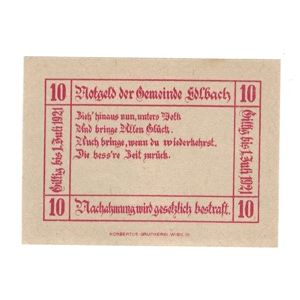 Billete, Austria, Edlbach O.Ö. Gemeinde, 10 Heller, Texte, 1921, 1921-07-01