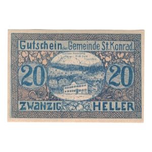 Billete, Austria, St. Konrad O.Ö. Gemeinde, 20 Heller, Texte, 1920, 1920-07-01