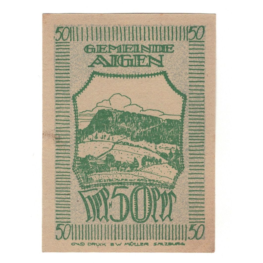 Billete, Austria, Aigen Sbg. Gemeinde, 50 Heller, paysage, 1920, 1920-12-31