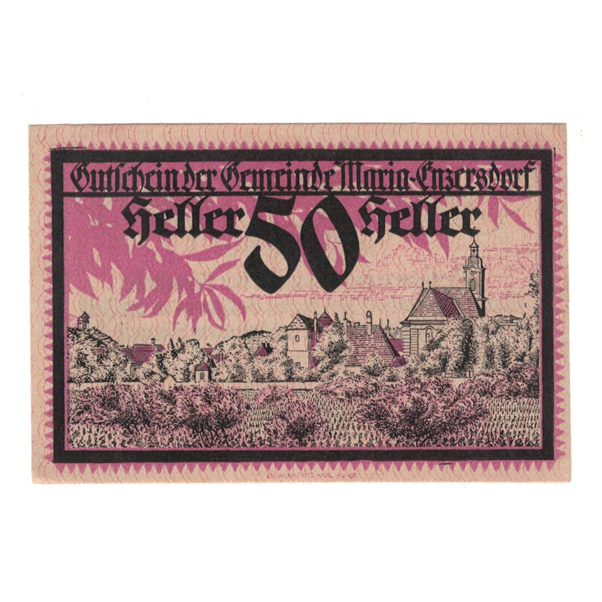 Banknote, Austria, Maria Enzersdorf N.Ö. Gemeinde, 50 Heller, paysage, 1920