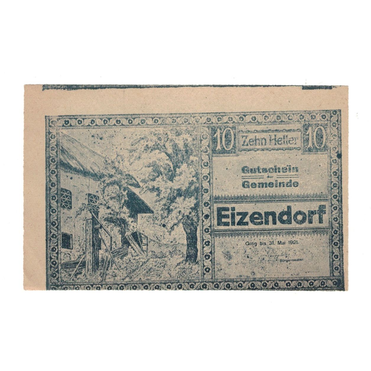 Billete, Austria, Eizendorf O.Ö. Gemeinde, 10 Heller, Batiment, 1921