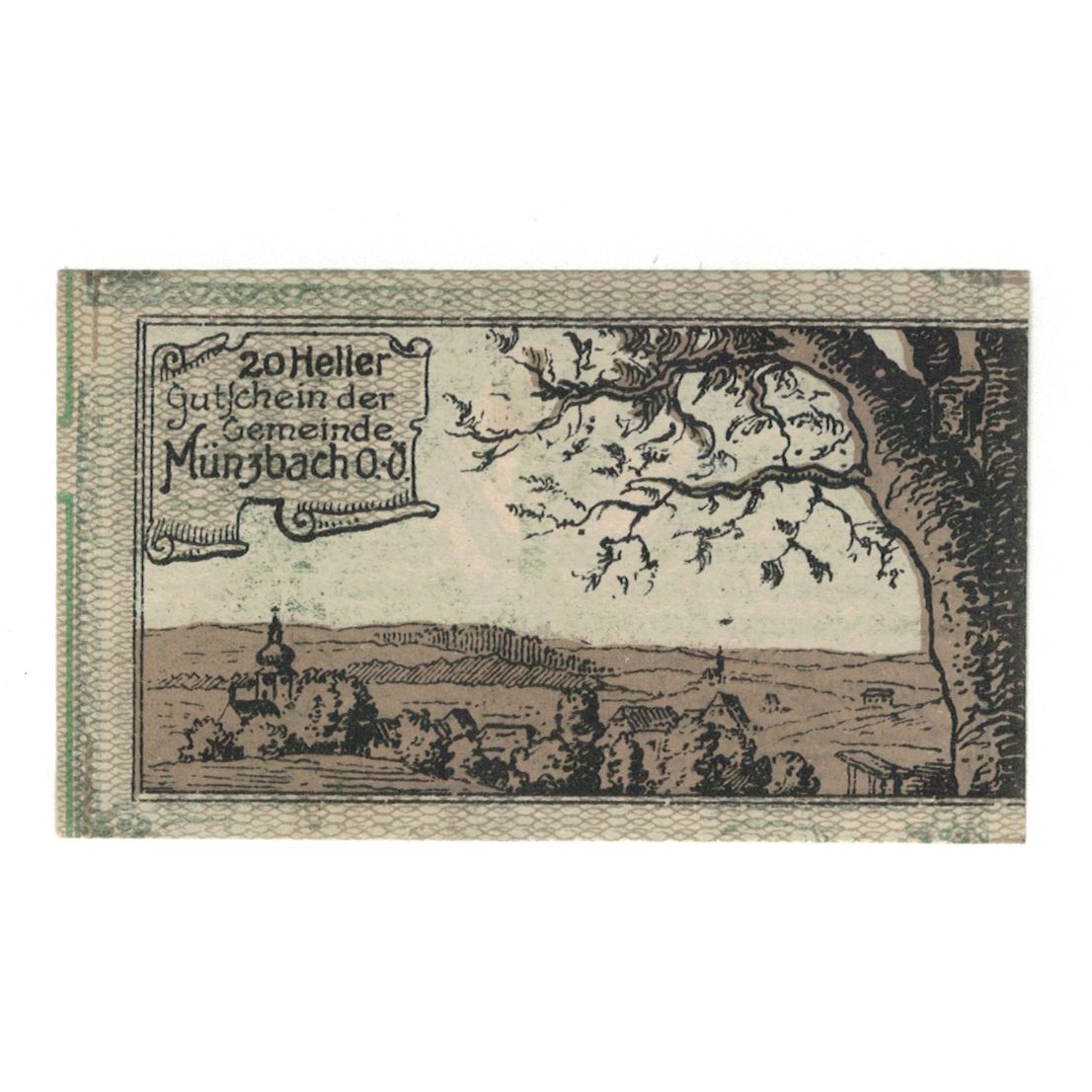 Billete, Austria, Münzbach O.Ö. Gemeinde, 20 Heller, arbre, 1920, 1920-12-31
