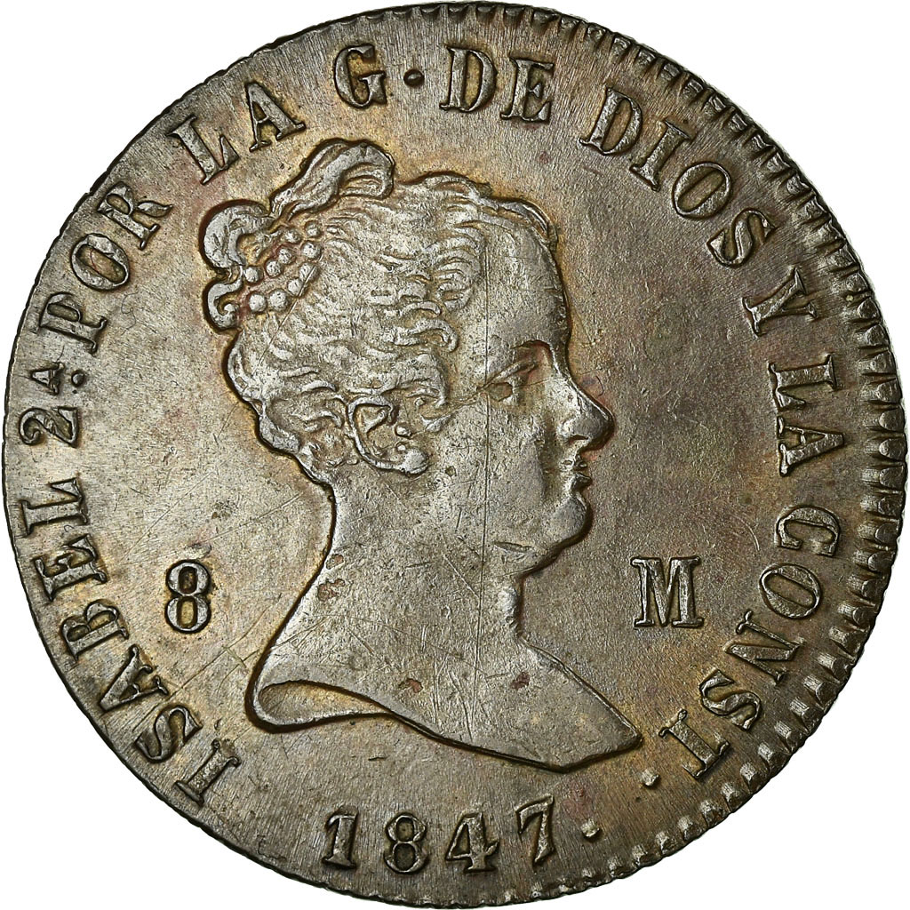 Coin, Spain, Isabel II, 8 Maravedis, 1847, Jubia, , Copper, KM:531.2
