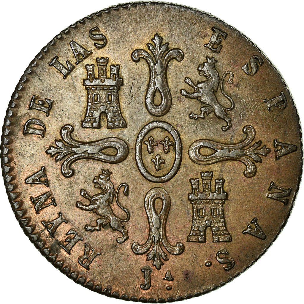 Coin, Spain, Isabel II, 8 Maravedis, 1847, Jubia, , Copper, KM:531.2