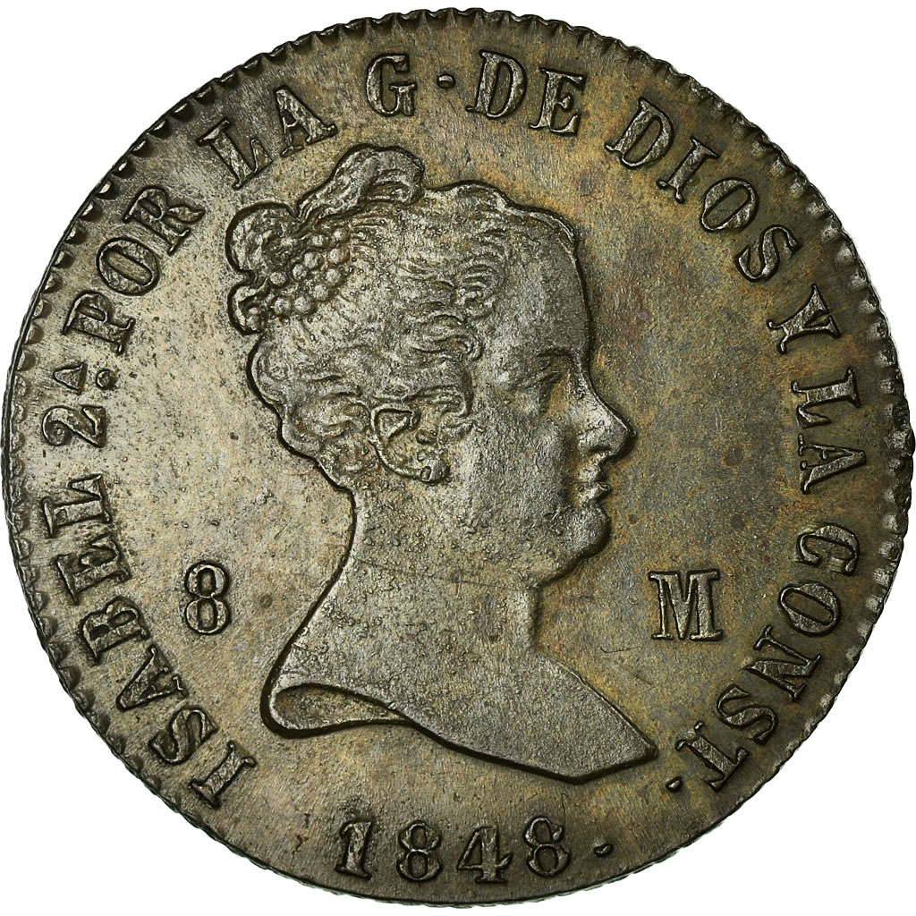 Coin, Spain, Isabel II, 8 Maravedis, 1848, Jubia, , Copper, KM:531.2