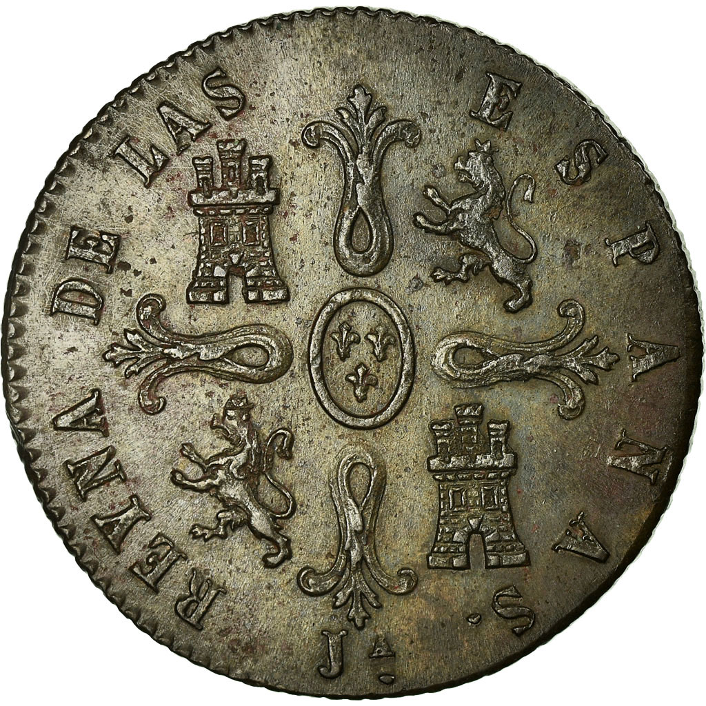 Coin, Spain, Isabel II, 8 Maravedis, 1848, Jubia, , Copper, KM:531.2