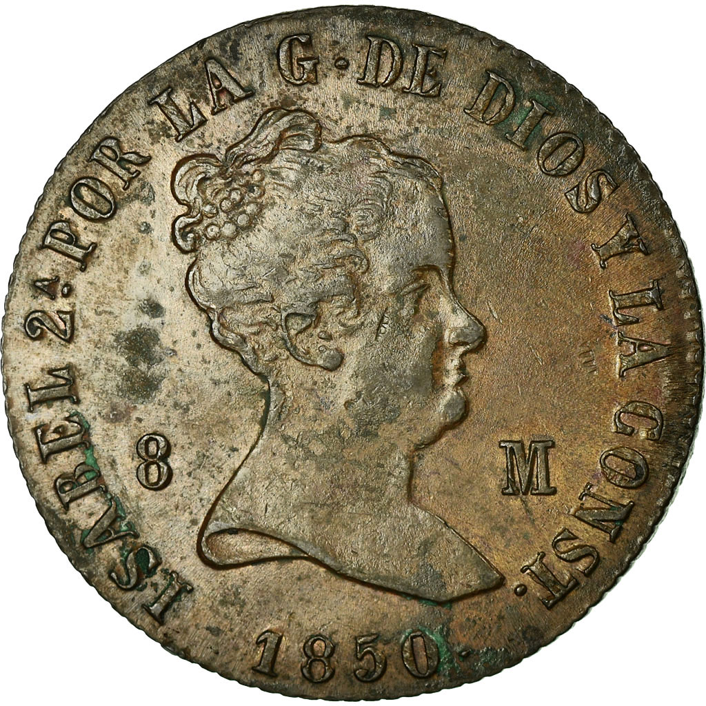 Coin, Spain, Isabel II, 8 Maravedis, 1850, Jubia, , Copper, KM:531.2