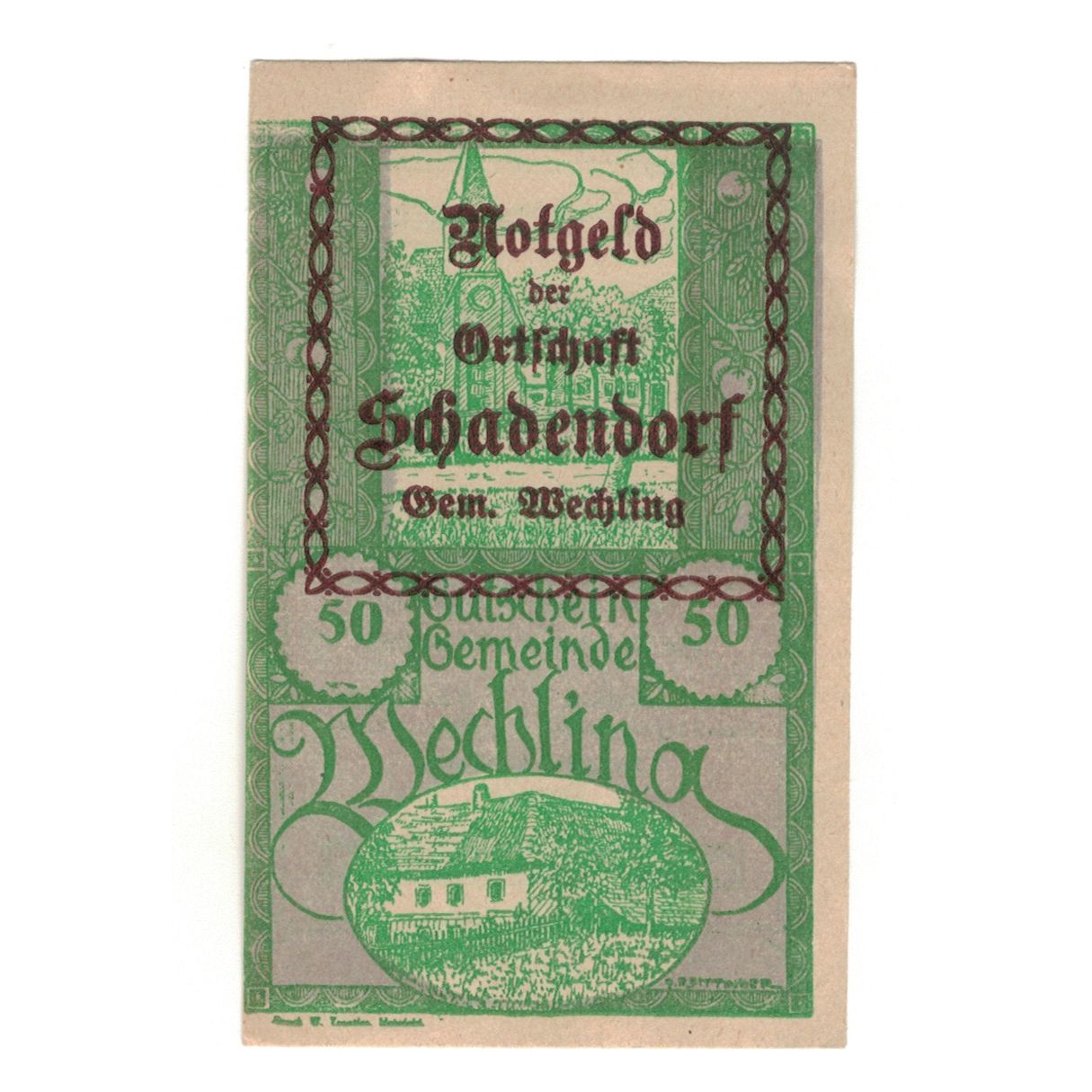Billete, Austria, Wechling N.Ö. Gemeinde, 50 Heller, Texte, 1920, 1920-10-30
