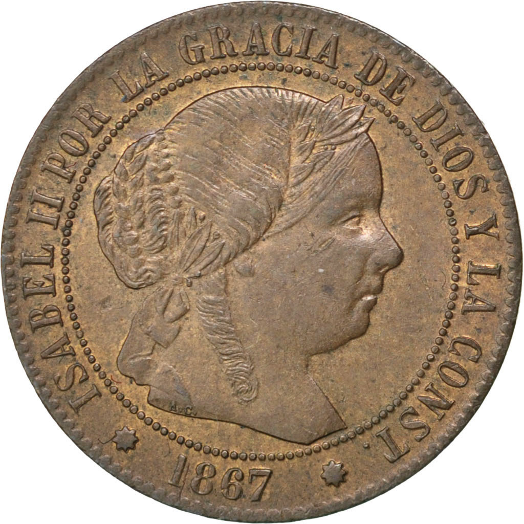 Coin, Spain, Isabel II, 1/2 Centimo, 1867, Barcelone, , Copper
