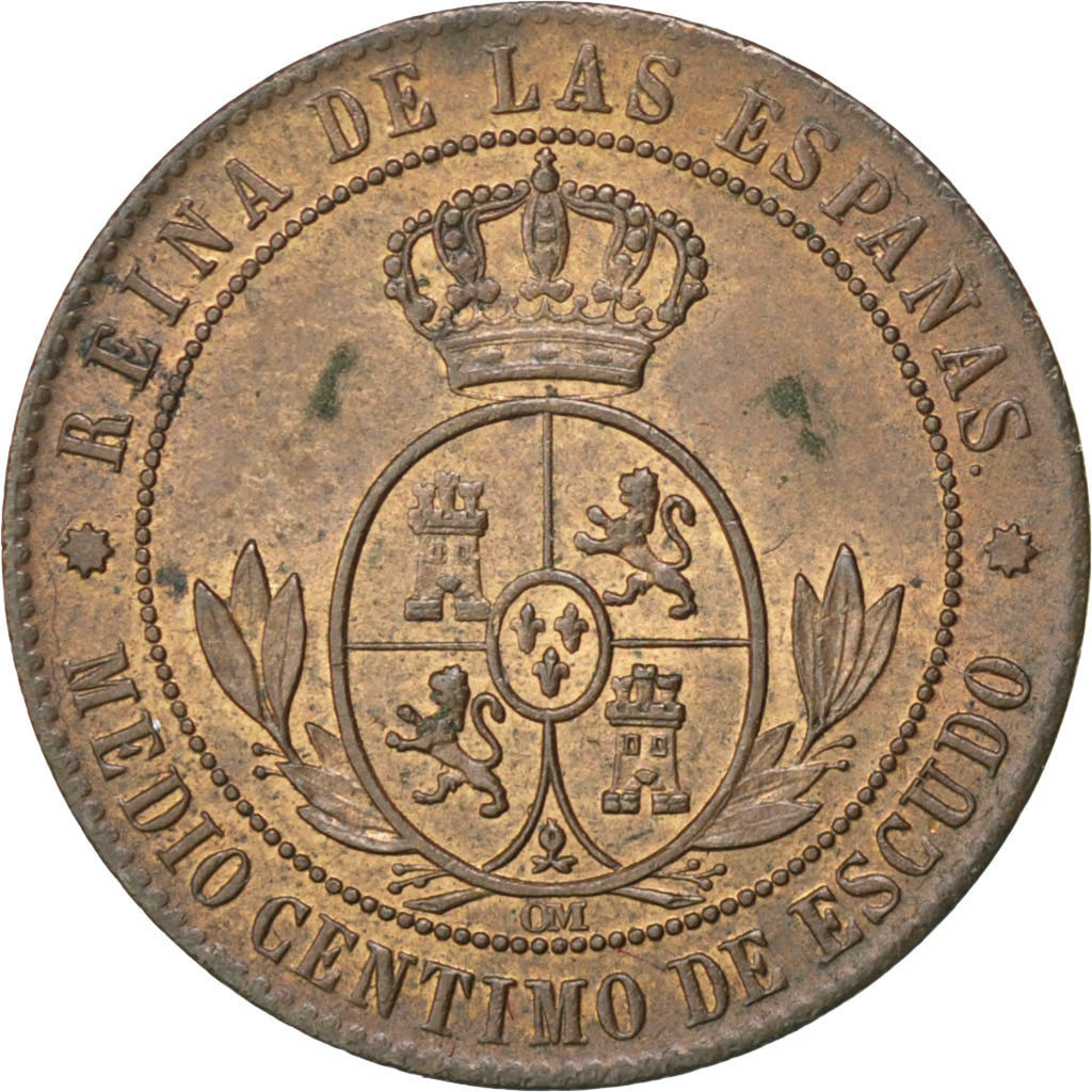Coin, Spain, Isabel II, 1/2 Centimo, 1867, Barcelone, , Copper