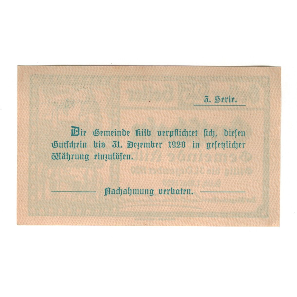 Billete, Austria, Kilb N.Ö. Prv. Pfarrgemeinde, 25 Heller, Texte, 1920
