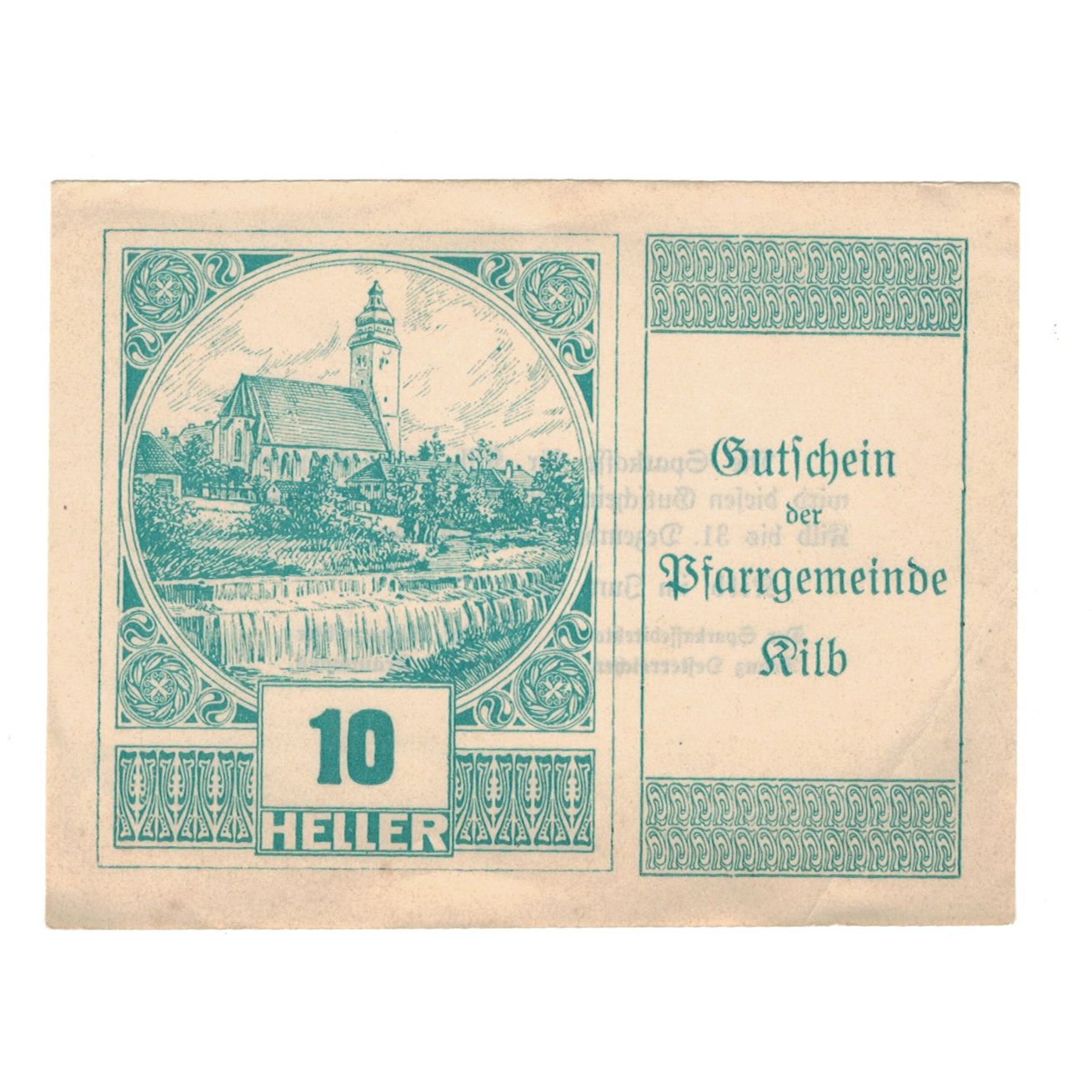 Billete, Austria, Kilb N.Ö. Prv. Pfarrgemeinde, 10 Heller, Texte, 1920