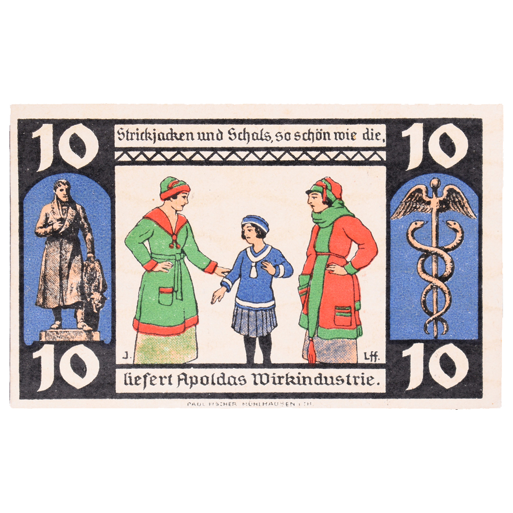 Banknote, Germany, Apolda Stadt, 10 Pfennig, personnage, 1921, 1921-08-01