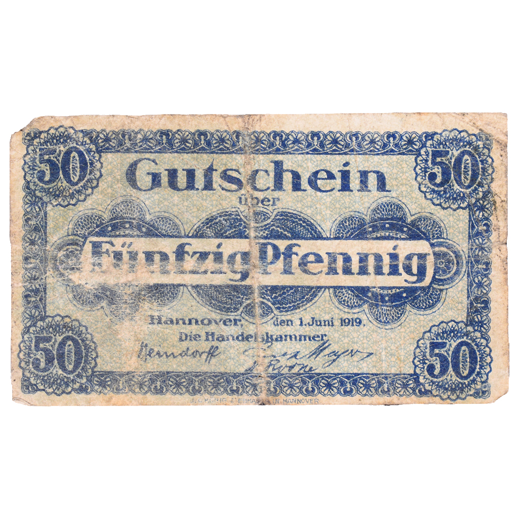 Banknote, Germany, Hannover Handelskammer, 50 Pfennig, texte 1, 1919