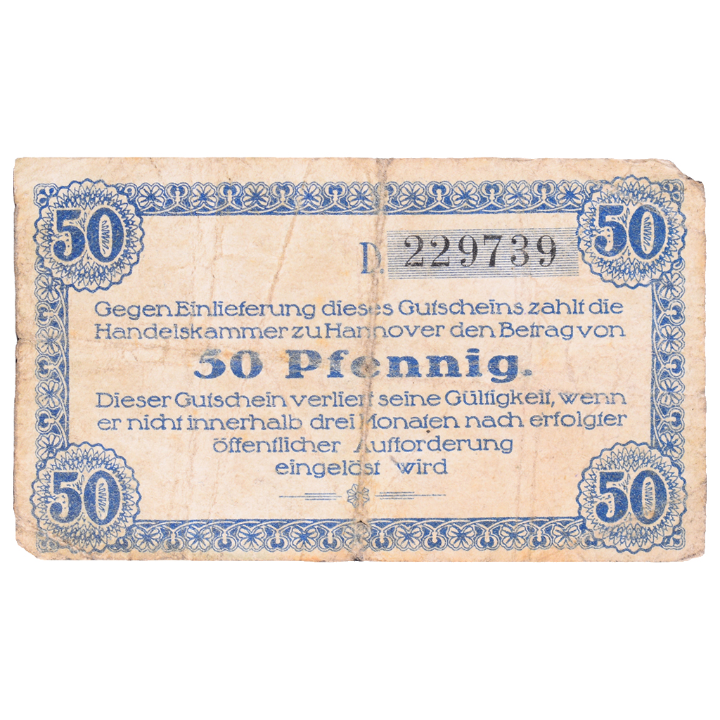 Banknote, Germany, Hannover Handelskammer, 50 Pfennig, texte 1, 1919