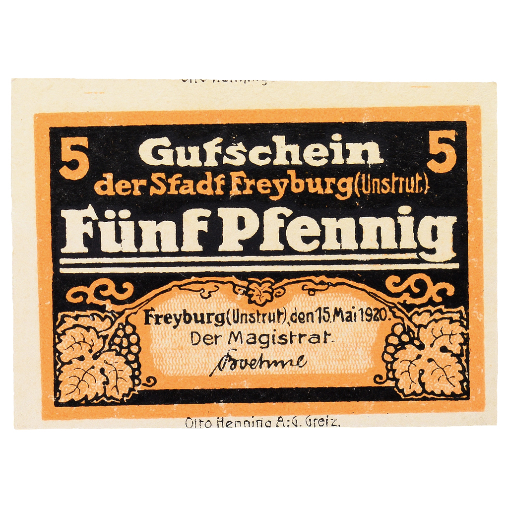 Banknote, Germany, Freyburg a. Unstrut Stadt, 5 Pfennig, Eglise, 1920