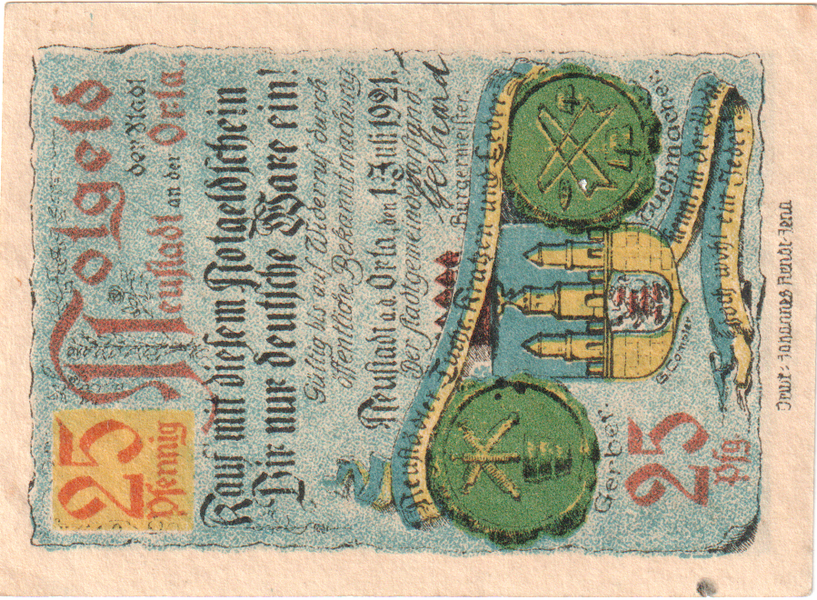Banknote, Germany, Neustadt Stadt, 25 Pfennig, château, 1921, 1921-07-01