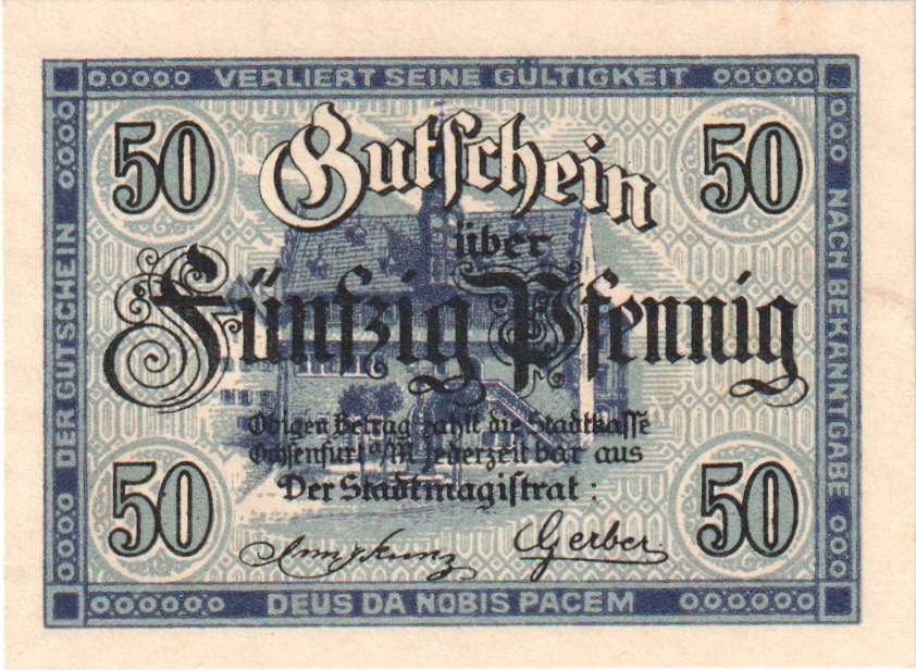 Banknote, Germany, Ochsenfurt a/main, 50 Pfennig, Ecusson, 1919, UNC