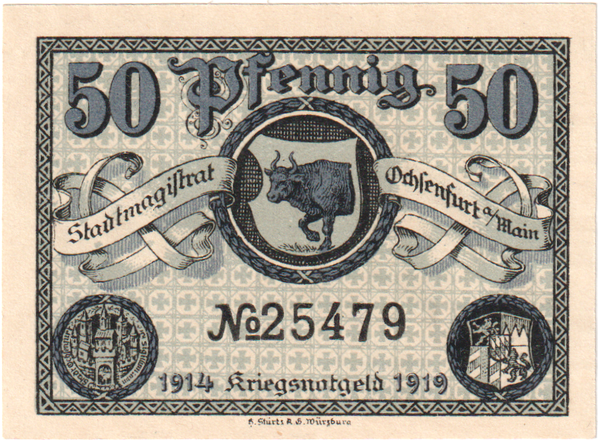 Banknote, Germany, Ochsenfurt a/main, 50 Pfennig, Ecusson, 1919, UNC