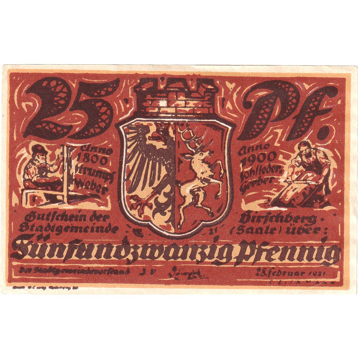 Banknote, Germany, Hirschberg a.d. Saale Stadt, 25 Pfennig, paysage, 1921