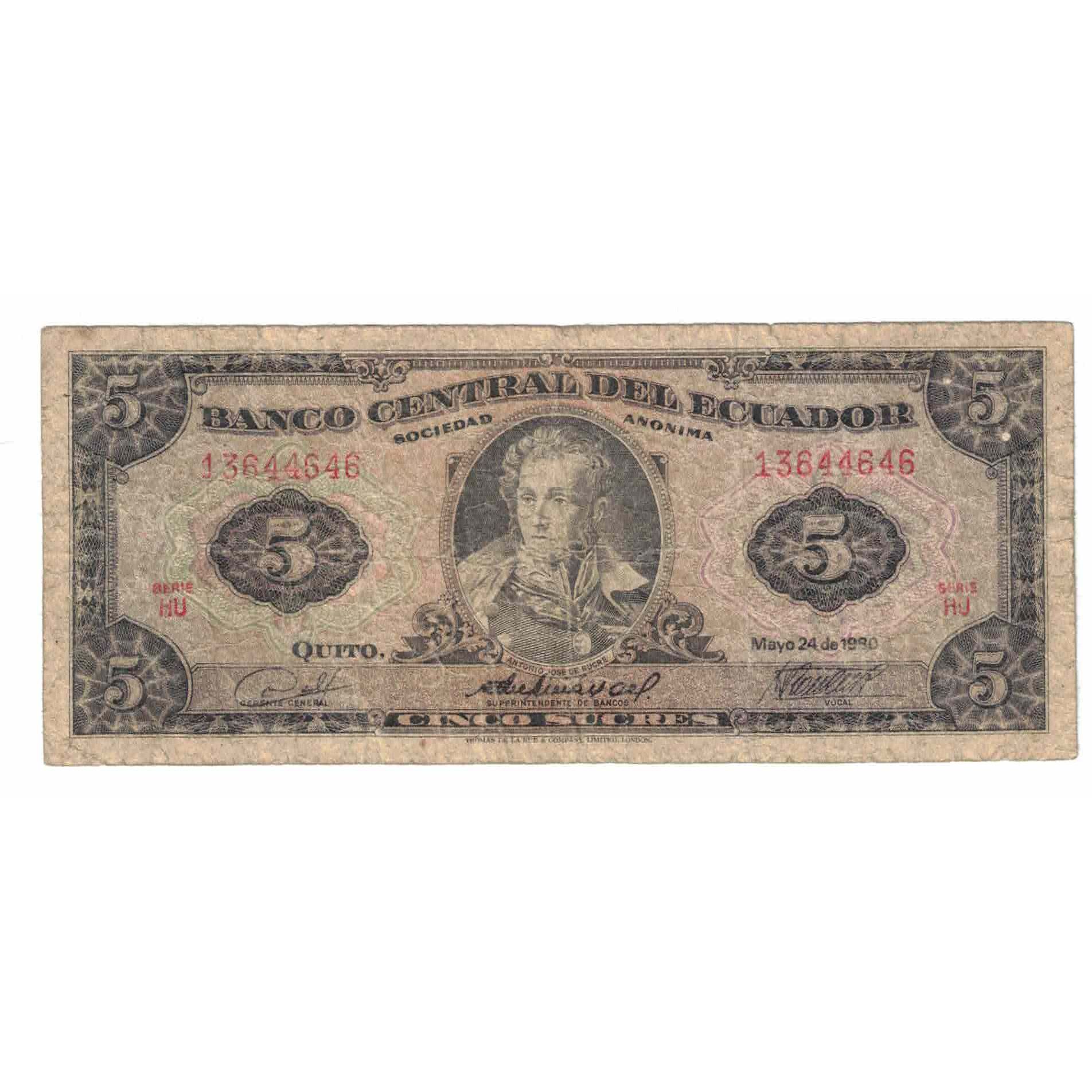 Billete, 5 Sucres, 1980, Ecuador, 1980-05-24, KM:113c, BC